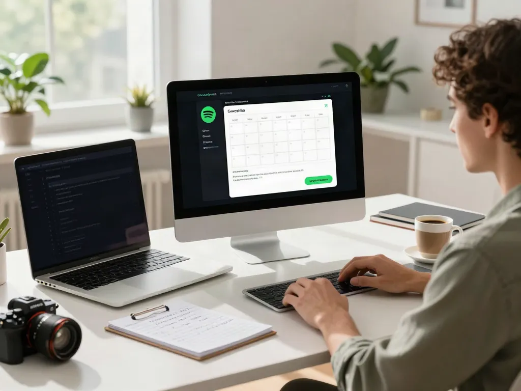 Navigate the process to cancel Spotify Premium subscription with ease in a modern home office.