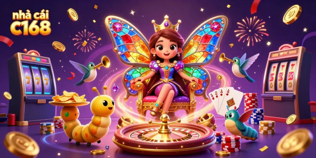 Experience the vibrant world of nhà cái c168 with stunning 3D casino-themed illustration highlighting excitement and fortune.